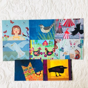 Set of 8 Animal Quilt Postcards- 1 of Each Design