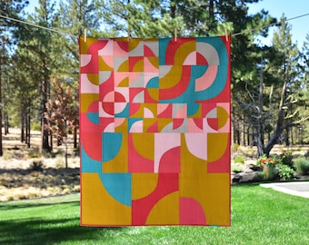 70s Child Modern Art Quilt, Ready to Hang