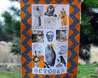 Halloween Wall Quilt, Halloween Decor, October, Owl, Witch, Skeleton, Raven