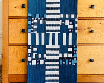 Blue and White Art Quilt, Ready to Hang