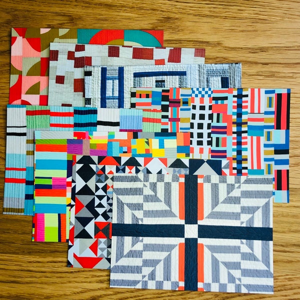 Set of 8 Modern Quilt Postcards- 1 of Each Design