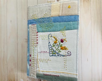 Vintage Embroidery Patchwork Journal with Hand Stitching