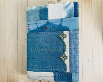Indigo Patchwork Journal with Hand Stitching