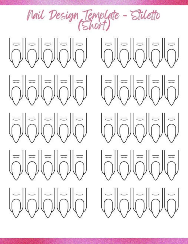 Short Stiletto Nail Art Template Creator Planner (PDF Download) Etsy