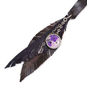 Leather Feathers Charm Necklace Boho Cluster by Shi Studio