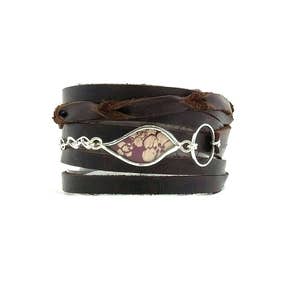 Multi strand leather wrap cuff with silk piece behind glass by Shi Studio image 2