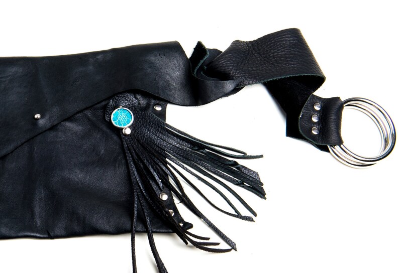 Shi Pocket Belts Black Leather Hip Bag One of a Kind
