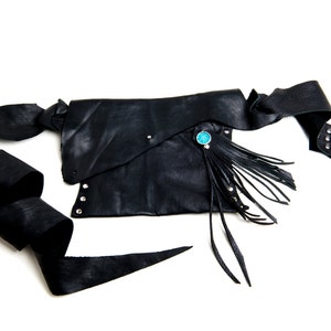 Black Leather Hip Bag - Shi Pocket Belts - One of a Kind