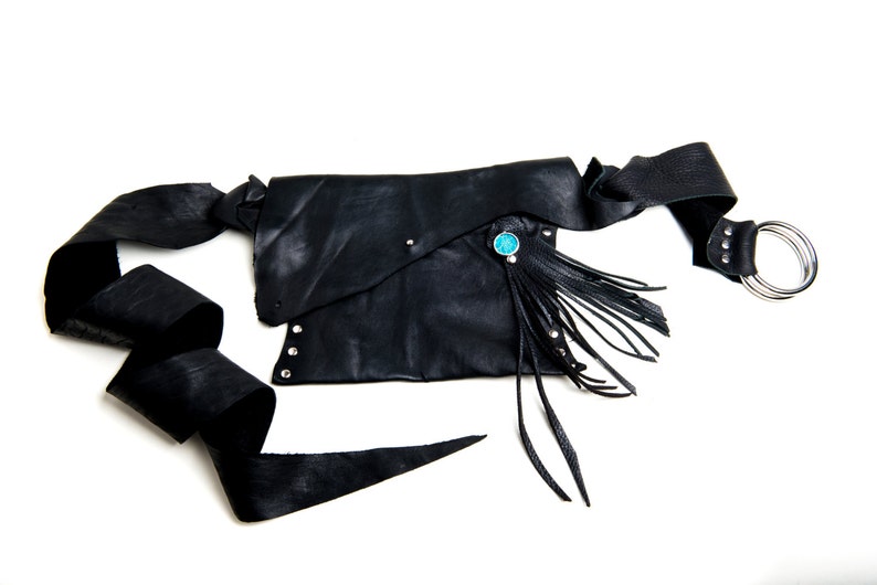 Shi Pocket Belts Black Leather Hip Bag One of a Kind