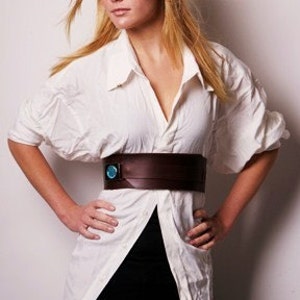 Wide Leather Belt with Silk and Glass Buckle image 1