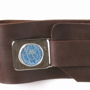 Wide Leather Belt with Silk and Glass Buckle image 2