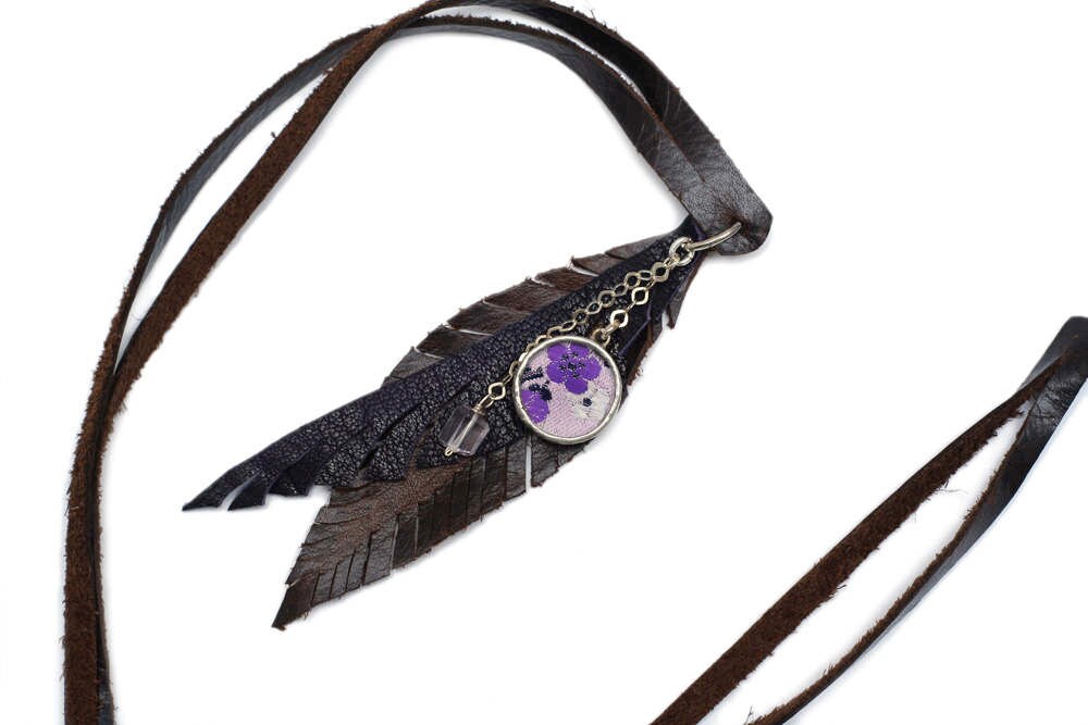 Leather Feathers Charm Necklace Boho Cluster by Shi Studio - Etsy