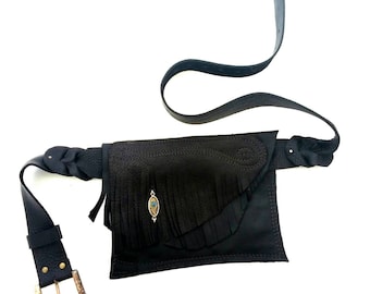 Leather Fringe Belt Bag - Shi Pocket Belts - One of a Kind