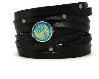 Bandit Cuff with turquoise Shi piece, and antique brass studs.