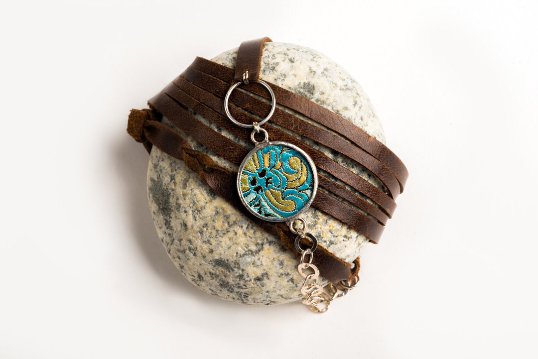 Leather and Silver Wrap Around Cuff Tether Bracelet With Etsy