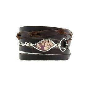 Multi strand leather wrap cuff with silk piece behind glass by Shi Studio image 1