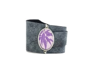 Leather Wrap Cuff with Bamboo Silk Shi Piece