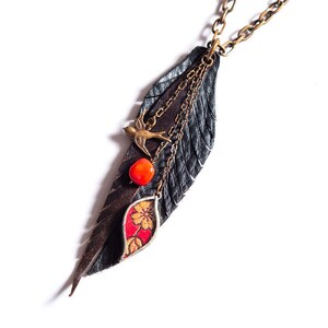Leather Feather Boho Cluster Necklace by Shi Studio
