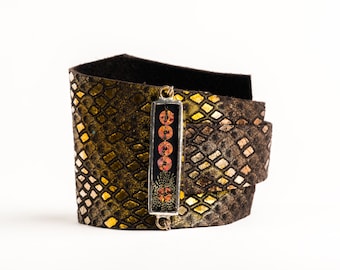 Metallic Leather Wrap Cuff with Sequin Silk by Shi Studio