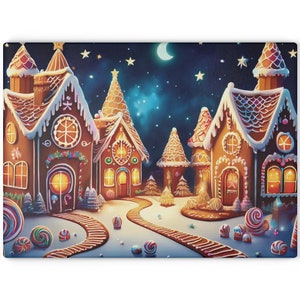 Gingerbread Village Glass Cutting Board, Cute Holiday Kitchen Decor, Christmas Cookie Baking Gift, Festive Cooking Prep Pad, Kitchen Counter