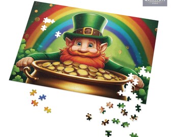Jigsaw Puzzle - St. Patrick's Day Leprechaun Puzzle, Pot of Gold Design, Perfect Lucky Irish Gift for Kids and Adults