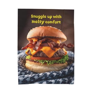 Burger Blanket Plush Fun, Melty Cheeseburger Picnic Throw for Cozy Comfort, Unique Foodie Gift