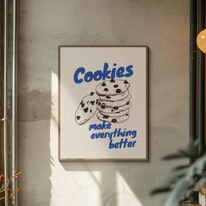 Cookies Poster Dessert Art Print Chocolate Chip Cookie Print, Sweets Art Print, Minimalist Food Art Print, Kitchen Poster, Trendy Wall Art