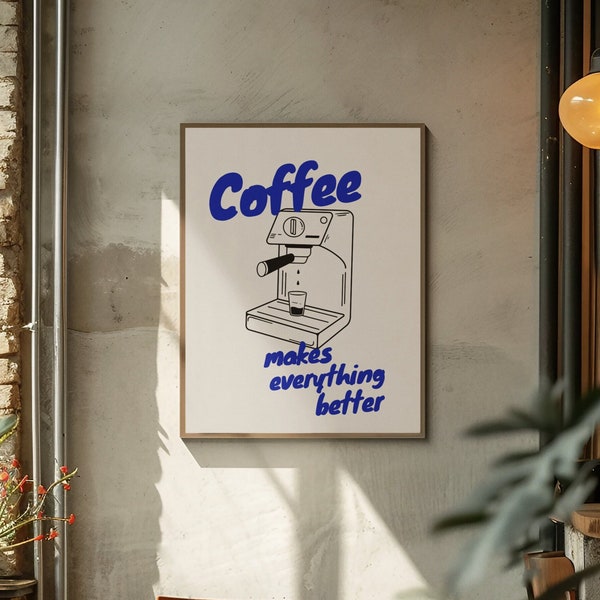 Espresso Coffee Print | Coffee Art Poster | Gift for Her | Caffeine Sign for Café | Handrawn Retro Cafe Poster | Kitchen Decor | Italian