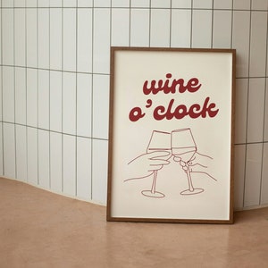 Wine O'clock Poster, Cheers Print, Cocktail Print, Martini Poster Print, Poster Gift, Retro Art, Kitchen Print, Trendy Wall Decor, Wine