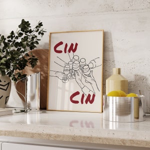 Cin Cin Print Wijn Poster Vintage Cocktail Poster Bar Winkelwagen Wall Art Bar Afdrukbare Art Wine Decor Cin Cin Digitale Download