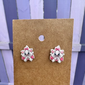 Pendientes de Marie la Gata/Pendientes Disney/Pendientes de Los Aristogatos/Viaje Disney/Pendientes de botón/Acero inoxidable/Joyería Disney