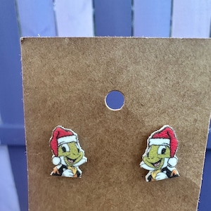 Jiminy Cricket Christmas Santa Hat Earrings/Disney Earrings/Jiminy Cricket Earrings/Disney Trip/Stud Earrings/Stainless Steel/Disney Jewelry