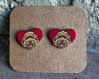 Goldendoodle Heart Earrings Stainless Steel Studs Valentine's Day Love