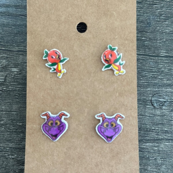 Orange Bird and Figment Earrings/Disney Earrings/Imagination Earrings/Disney Trip/Stud Earrings/Stainless Steel/Disney Jewelry/Epcot/Pairs