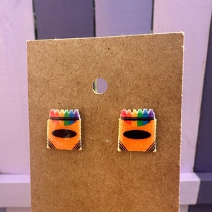 Crayon Box Earrings/Stud Earrings/Back to School Earrings/Stainless Steel/Jewelry/Teacher/Preschool/Kindergarten/Crayons
