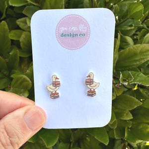 Silly Goose Stack of Books Stud Earrings: Lightweight Acrylic, Stainless Steel