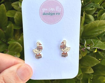 Silly Goose Stack of Books Stud Earrings: Lightweight Acrylic, Stainless Steel