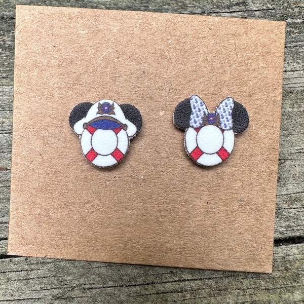 Mickey and Minnie Mouse Sailor Disney Cruise Line Earrings/Disney Earrings/Cruise Earrings/Stud Earrings/Stainless Steel/Disney Jewelry