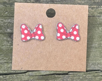 Minnie Mouse Bow Earrings, Stainless Steel Studs