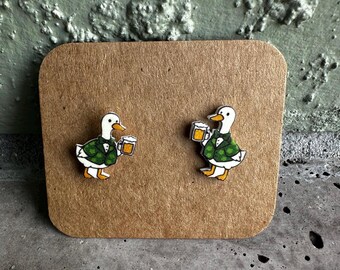 Acrylic Goose Beer St Patrick's Day Stud Earrings Lucky