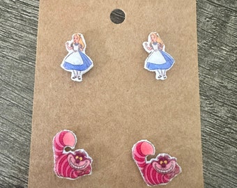 Alice in Wonderland Cheshire Cat Pairs Earrings Disney Earrings Princess Earrings Disney Trip Stud Earrings
