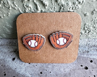 Baseball Glove Softball Earrings: Acrylic Studs, Baseball Mom Gift