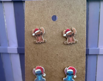 Stitch Santa Hat and Gingerbread Earrings Set/Disney Earrings/Christmas Earrings/Disney Trip/Stud Earrings/Stainless Steel/