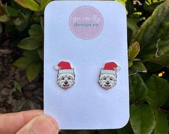Westie Santa Earrings: Lightweight Dog Lover Gift