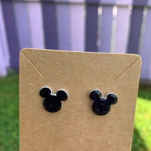 Mickey Mouse Head Earrings: Black Acrylic Studs, Stainless Steel