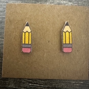 Pencil Stud Earrings: Acrylic Teacher Jewelry, Stainless Steel