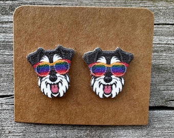 Miniature Schnauzer Earrings: Acrylic Dog Studs with Sunglasses