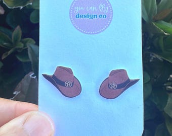 Cowboy Hat Stud Earrings: Lightweight Acrylic, Stainless Steel