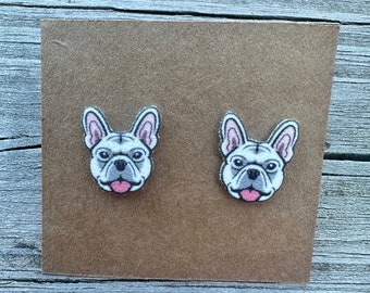 French Bulldog Earrings: Acrylic Dog Studs, Stainless Steel