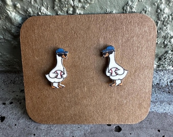Acrylic Goose Holding Baseball Stud Earrings Spring Sports